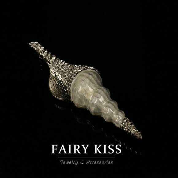 Vintage Pave Rhinestone Spiral Seashell Earrings - Picture 4 of 4